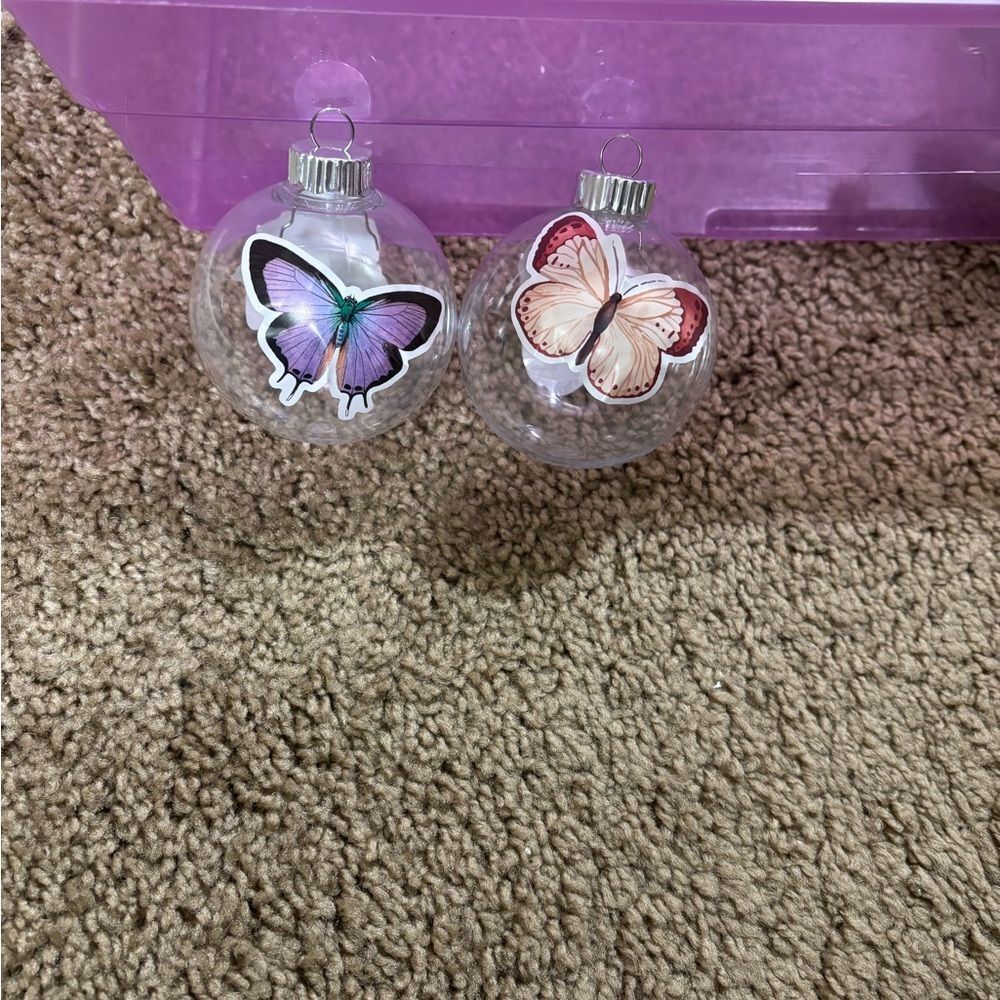 2x Butterfly  Holiday Ornaments - Purple and Cream